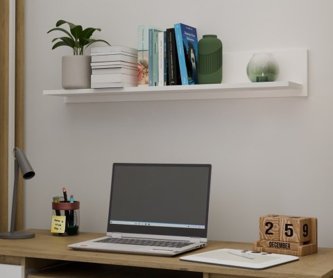 NOWOCZESNA PÓŁKA ŚCIENNA WISZĄCA MILO DO POKOJU SALONU SYPIALNI BIAŁY MAT