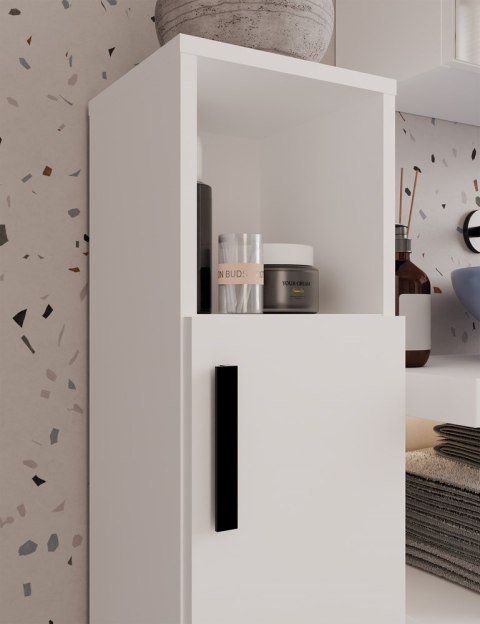 SZAFKA ŁAZIENKOWA ALVO REGAŁ SŁUPEK DRZWI 4 PÓŁKI BIAŁY MAT