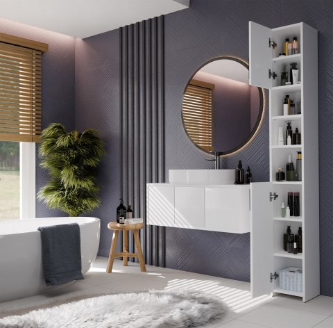 SZAFKA ŁAZIENKOWA ALVO REGAŁ SŁUPEK 8 PÓŁEK 2 DRZWI BIAŁY MAT