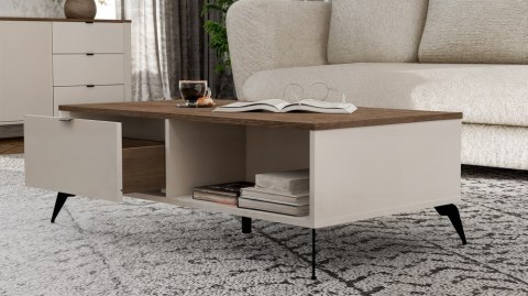 STOLIK KAWOWY CORDOBA ŁAWA 2 SZUFLADY 2 OTWARTE PÓŁKI KASZMIR DĄB CASTELLO