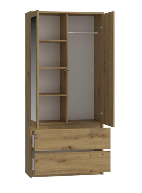 DUŻA NOWOCZESNA SZAFA MALWA 90 CM 2 LUSTRA 2 SZUFLADY DĄB ARTISAN