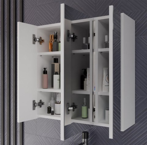 WISZĄCA SZAFKA ŁAZIENKOWA POLA NAD UMYWALKĘ 3 LUSTRA 3 DRZWI BIAŁY MAT