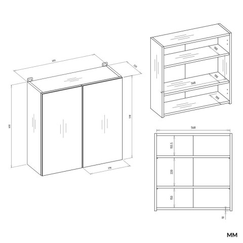 WISZĄCA SZAFKA ŁAZIENKOWA POLA NAD UMYWALKĘ 2 DRZWI 2 LUSTRA KOLOR KASZMIR