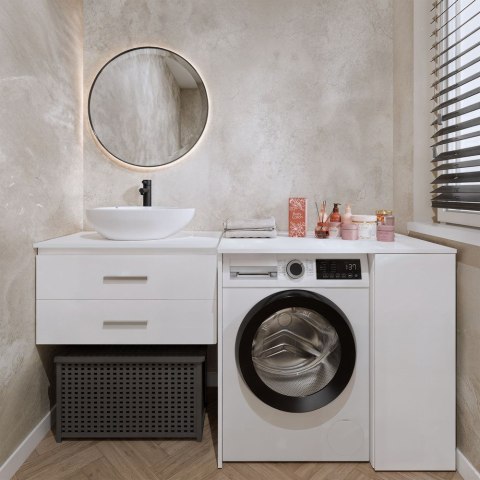 SZAFKA ŁAZIENKOWA NA PRALKĘ POLA Z DRZWIAMI 2 PÓŁKI BIAŁY MAT