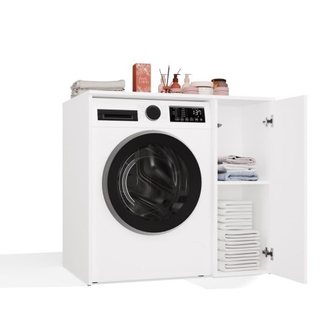 SZAFKA ŁAZIENKOWA NA PRALKĘ POLA Z DRZWIAMI 2 PÓŁKI BIAŁY MAT