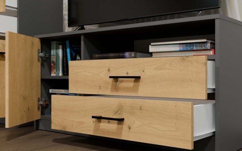 SZAFKA RTV STOLIK TV SIMPLO 2 SZUFLADY DRZWI PÓŁKA ANTRACYT / DĄB ARTISAN SZAFKA RTV STOLIK TV SIMPLO 2 SZUFLADY DRZWI PÓŁKA ANTRACYT / DĄB ARTISAN