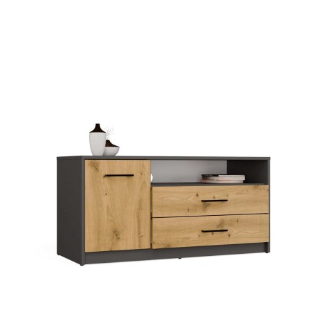 SZAFKA RTV STOLIK TV SIMPLO 2 SZUFLADY DRZWI PÓŁKA ANTRACYT / DĄB ARTISAN SZAFKA RTV STOLIK TV SIMPLO 2 SZUFLADY DRZWI PÓŁKA ANTRACYT / DĄB ARTISAN