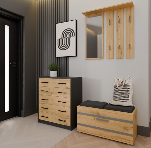 NOWOCZESNA KOMFORTOWA SZAFKA NA OBUWIE ALEX ANTRACYT / DĄB ARTISAN