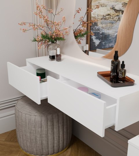 ELEGANCKA TOALETKA WISZĄCA MIKA 110 CM 2 SZUFLADY DO SYPIALNI BIAŁY MAT ELEGANCKA TOALETKA WISZĄCA MIKA 110 CM 2 SZUFLADY DO SYPIALNI BIAŁY MAT