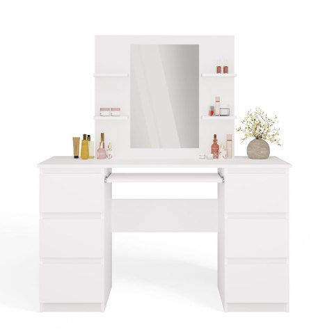 ELEGANCKA TOALETKA MARINA DO MAKIJAŻU LUSTRO 4 PÓŁKI 6 SZUFLAD BIAŁY MAT
