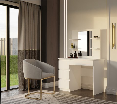 NOWOCZESNA TOALETKA MARINA LUSTRO MIJAS 4 PÓŁKI 4 SZUFLADY BIAŁY MAT