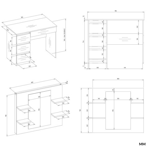 NOWOCZESNA TOALETKA MARINA LUSTRO MIJAS 4 PÓŁKI 4 SZUFLADY BIAŁY MAT