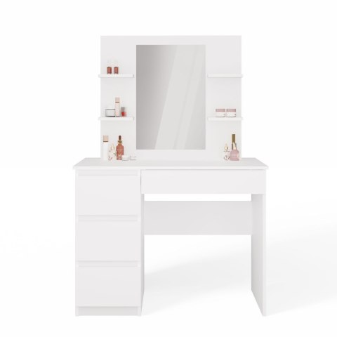 NOWOCZESNA TOALETKA MARINA LUSTRO MIJAS 4 PÓŁKI 4 SZUFLADY BIAŁY MAT