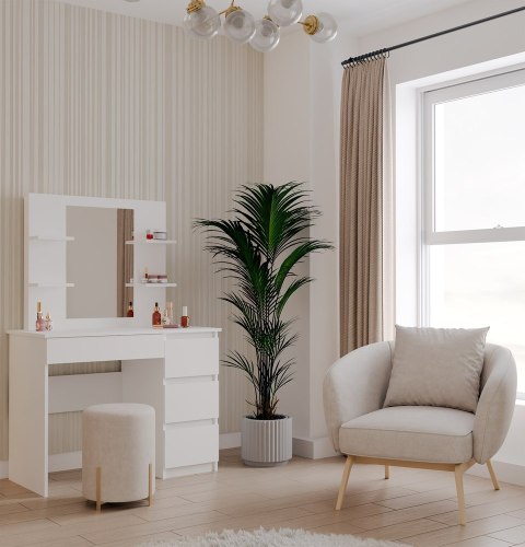 NOWOCZESNA TOALETKA MARINA LUSTRO MIJAS 4 PÓŁKI 4 SZUFLADY BIAŁY MAT