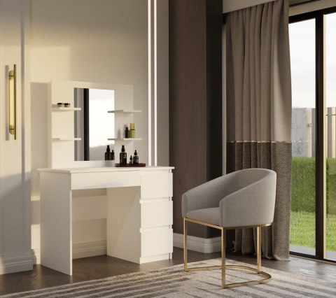 NOWOCZESNA TOALETKA MARINA LUSTRO MIJAS 4 PÓŁKI 4 SZUFLADY BIAŁY MAT