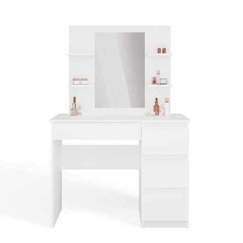 NOWOCZESNA TOALETKA MARINA LUSTRO MIJAS 4 PÓŁKI 4 SZUFLADY BIAŁY MAT