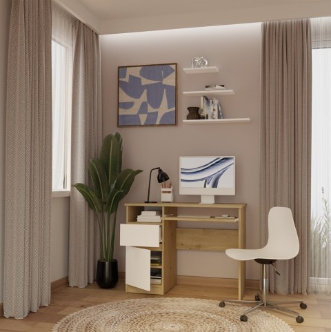 BIURKO KOMPUTEROWE PORTO LEWE SZUFLADA SZAFKA PÓŁKA DĄB ARTISAN / BIAŁY MAT