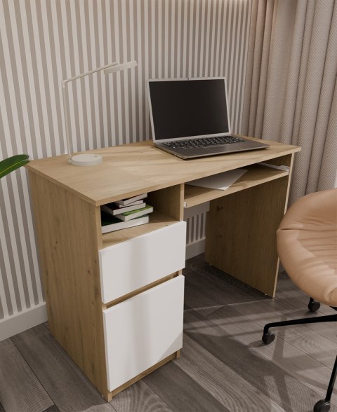 BIURKO KOMPUTEROWE PORTO LEWE SZUFLADA SZAFKA PÓŁKA DĄB ARTISAN / BIAŁY MAT