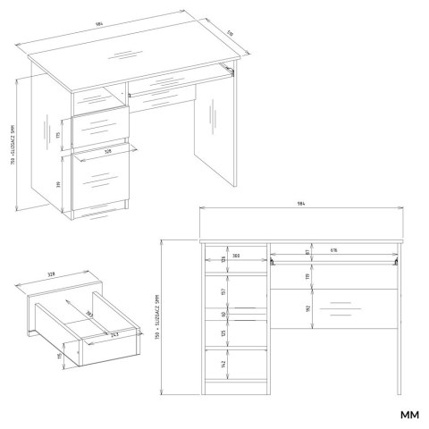 BIURKO KOMPUTEROWE PORTO LEWE SZUFLADA SZAFKA PÓŁKA DĄB ARTISAN / BIAŁY MAT