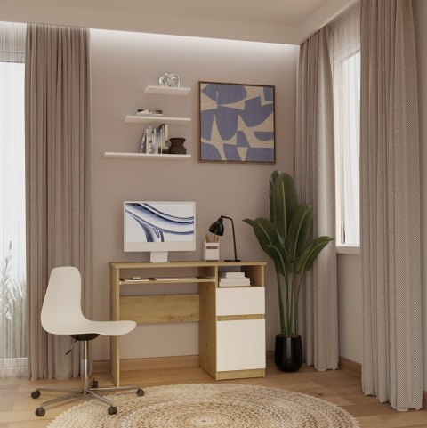 BIURKO KOMPUTEROWE PORTO PRAWE SZUFLADA SZAFKA PÓŁKA DĄB ARTISAN / BIAŁY MAT