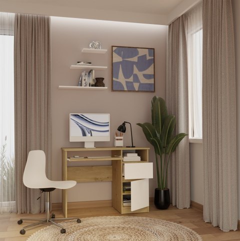 BIURKO KOMPUTEROWE PORTO PRAWE SZUFLADA SZAFKA PÓŁKA DĄB ARTISAN / BIAŁY MAT