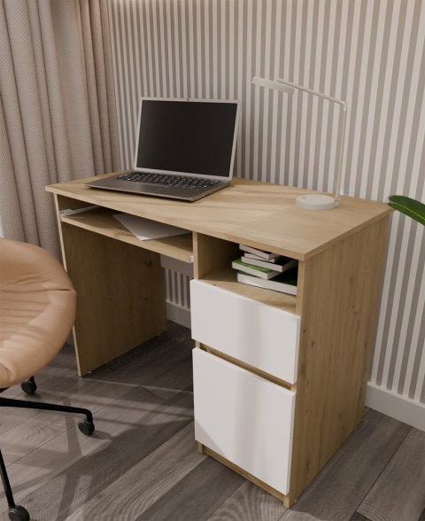 BIURKO KOMPUTEROWE PORTO PRAWE SZUFLADA SZAFKA PÓŁKA DĄB ARTISAN / BIAŁY MAT