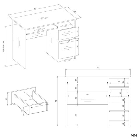 BIURKO KOMPUTEROWE PORTO PRAWE SZUFLADA SZAFKA PÓŁKA DĄB ARTISAN / BIAŁY MAT