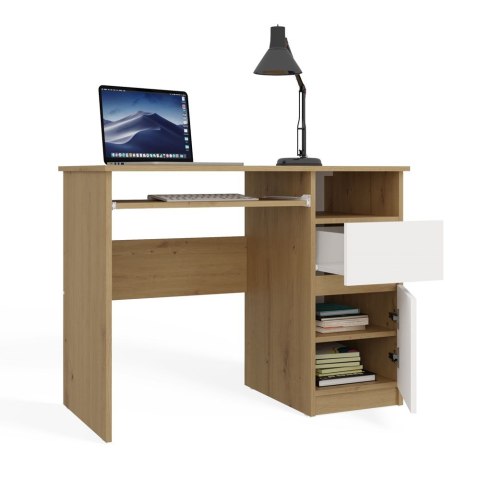 BIURKO KOMPUTEROWE PORTO PRAWE SZUFLADA SZAFKA PÓŁKA DĄB ARTISAN / BIAŁY MAT