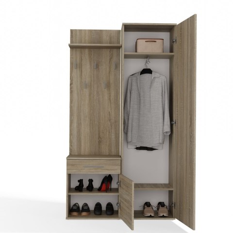 GARDEROBA DUO SZAFA Z LUSTREM WIESZAK Z PÓŁKĄ DO PRZEDPOKOJU DĄB SONOMA