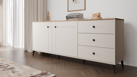 ELEGANCKA SZEROKA KOMODA POINT 2 DRZWI 3 SZUFLADY DĄB CASTELLO / KASZMIR