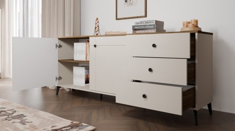 ELEGANCKA SZEROKA KOMODA POINT 2 DRZWI 3 SZUFLADY DĄB CASTELLO / KASZMIR