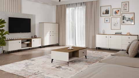 ELEGANCKA SZEROKA KOMODA POINT 2 DRZWI 3 SZUFLADY DĄB CASTELLO / KASZMIR