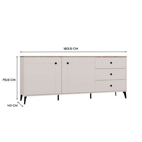 ELEGANCKA SZEROKA KOMODA POINT 2 DRZWI 3 SZUFLADY DĄB CASTELLO / KASZMIR