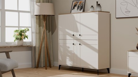 ELEGANCKA KOMODA POINT 4 DRZWI 8 PÓŁEK DO SALONU DĄB CASTELLO / KASZMIR