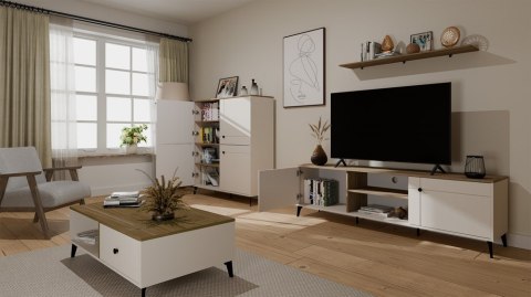 ELEGANCKA KOMODA POINT 4 DRZWI 8 PÓŁEK DO SALONU DĄB CASTELLO / KASZMIR