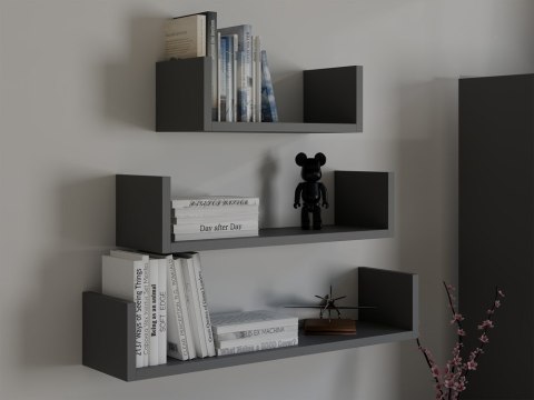 KOMPLET 3 PÓŁEK ŚCIENNYCH WISZĄCYCH MOBI KOLOR: ANTRACYT