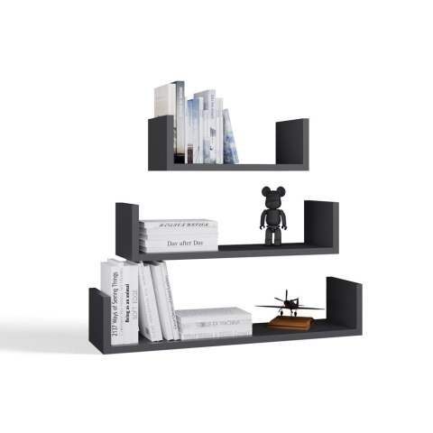 KOMPLET 3 PÓŁEK ŚCIENNYCH WISZĄCYCH MOBI KOLOR: ANTRACYT