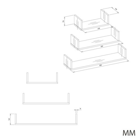 KOMPLET 3 PÓŁEK ŚCIENNYCH REGAŁ MOBI DĄB SONOMA