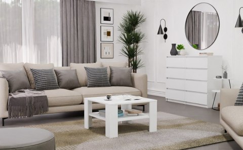 NOWOCZESNA ŁAWA STOLIK KAWOWY Z PÓŁKĄ POD BLATEM SQUARE BIAŁY MAT