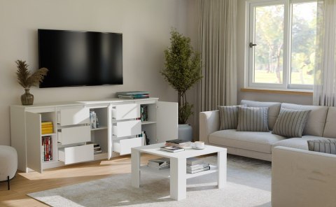 NOWOCZESNA ŁAWA STOLIK KAWOWY Z PÓŁKĄ POD BLATEM SQUARE BIAŁY MAT