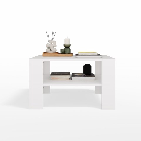 NOWOCZESNA ŁAWA STOLIK KAWOWY Z PÓŁKĄ POD BLATEM SQUARE BIAŁY MAT