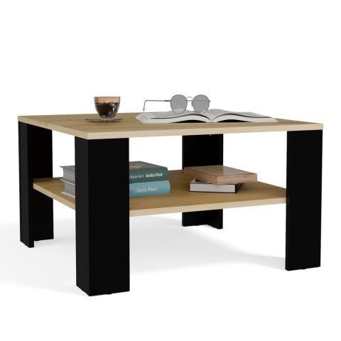 ŁAWA STOLIK KAWOWY SQUARE Z PÓŁKĄ POD BLATEM DĄB ARTISAN / CZARNY MAT