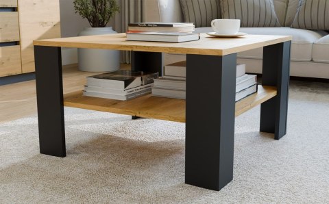 ŁAWA STOLIK KAWOWY SQUARE Z PÓŁKĄ POD BLATEM DĄB ARTISAN / CZARNY MAT