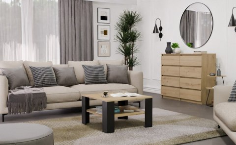 ŁAWA STOLIK KAWOWY SQUARE Z PÓŁKĄ POD BLATEM DĄB ARTISAN / CZARNY MAT