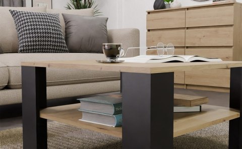 ŁAWA STOLIK KAWOWY SQUARE Z PÓŁKĄ POD BLATEM DĄB ARTISAN / CZARNY MAT