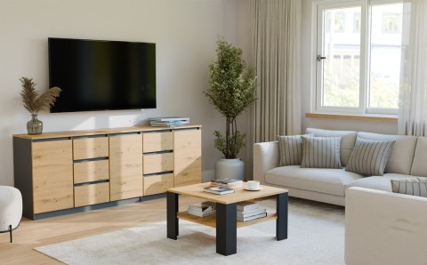 ŁAWA STOLIK KAWOWY SQUARE Z PÓŁKĄ POD BLATEM DĄB ARTISAN / CZARNY MAT