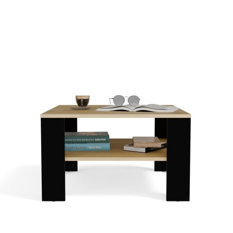 ŁAWA STOLIK KAWOWY SQUARE Z PÓŁKĄ POD BLATEM DĄB ARTISAN / CZARNY MAT