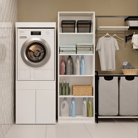 SZAFKA ŁAZIENKOWA REGAŁ SŁUPEK NA PRALKĘ LUB SUSZARKĘ POLA TWIN BIAŁY MAT