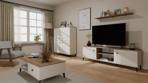ELEGANCKA SZEROKA SZAFKA RTV POD TV POINT 2 DRZWI DĄB CASTELLO / KASZMIR