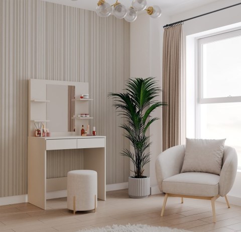 ELEGANCKA TOALETKA KOSMETYCZNA Z LUSTREM MARINA 4 PÓŁKI KOLOR: KASZMIR